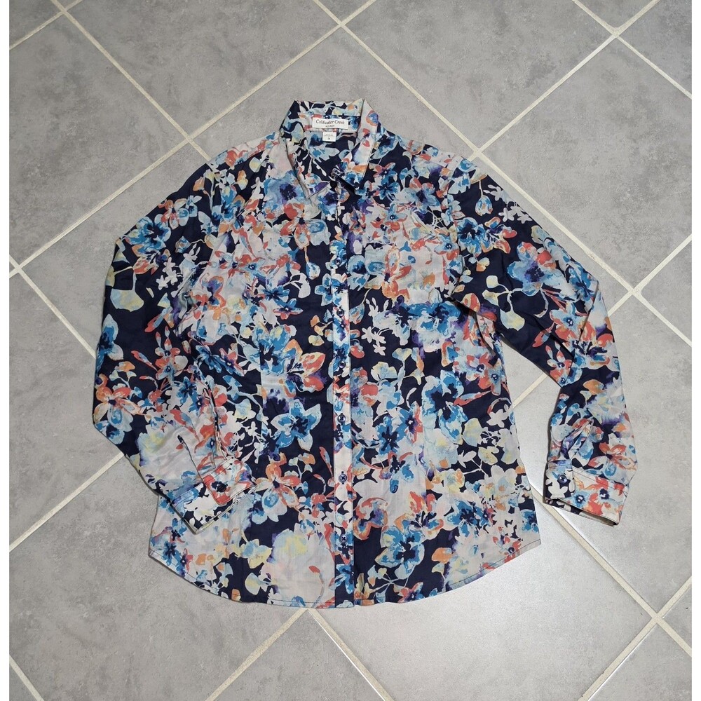 Coldwater Creek Womens Shirt Sz L 14 No Iron Floral Button Front Long Sleeve...